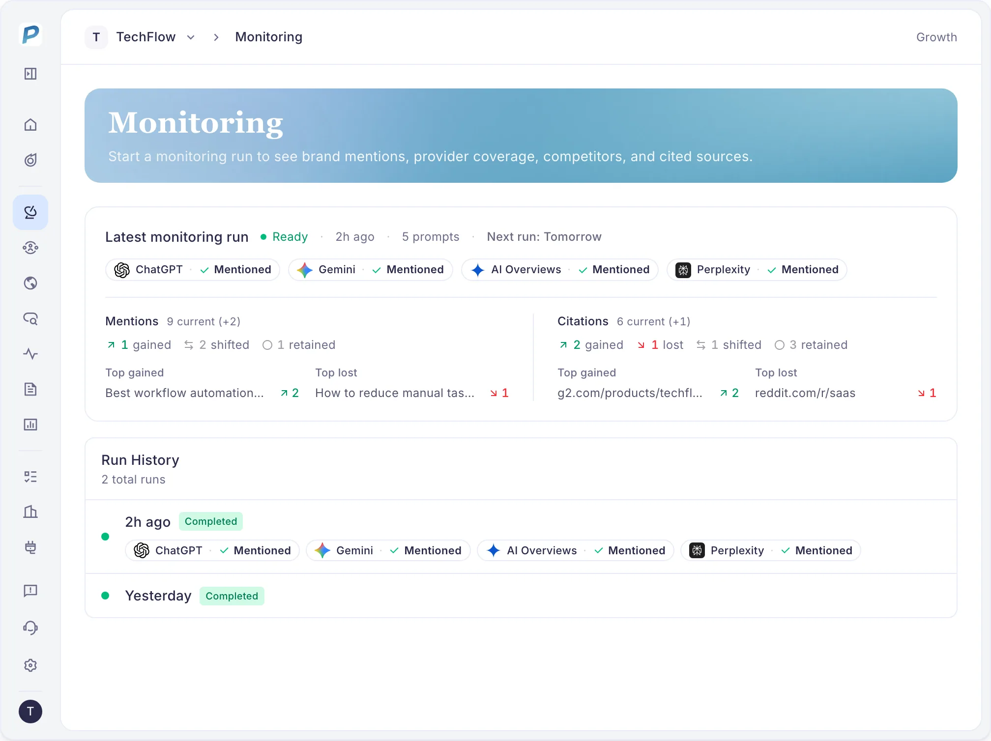 PromptScout monitoring preview using example data